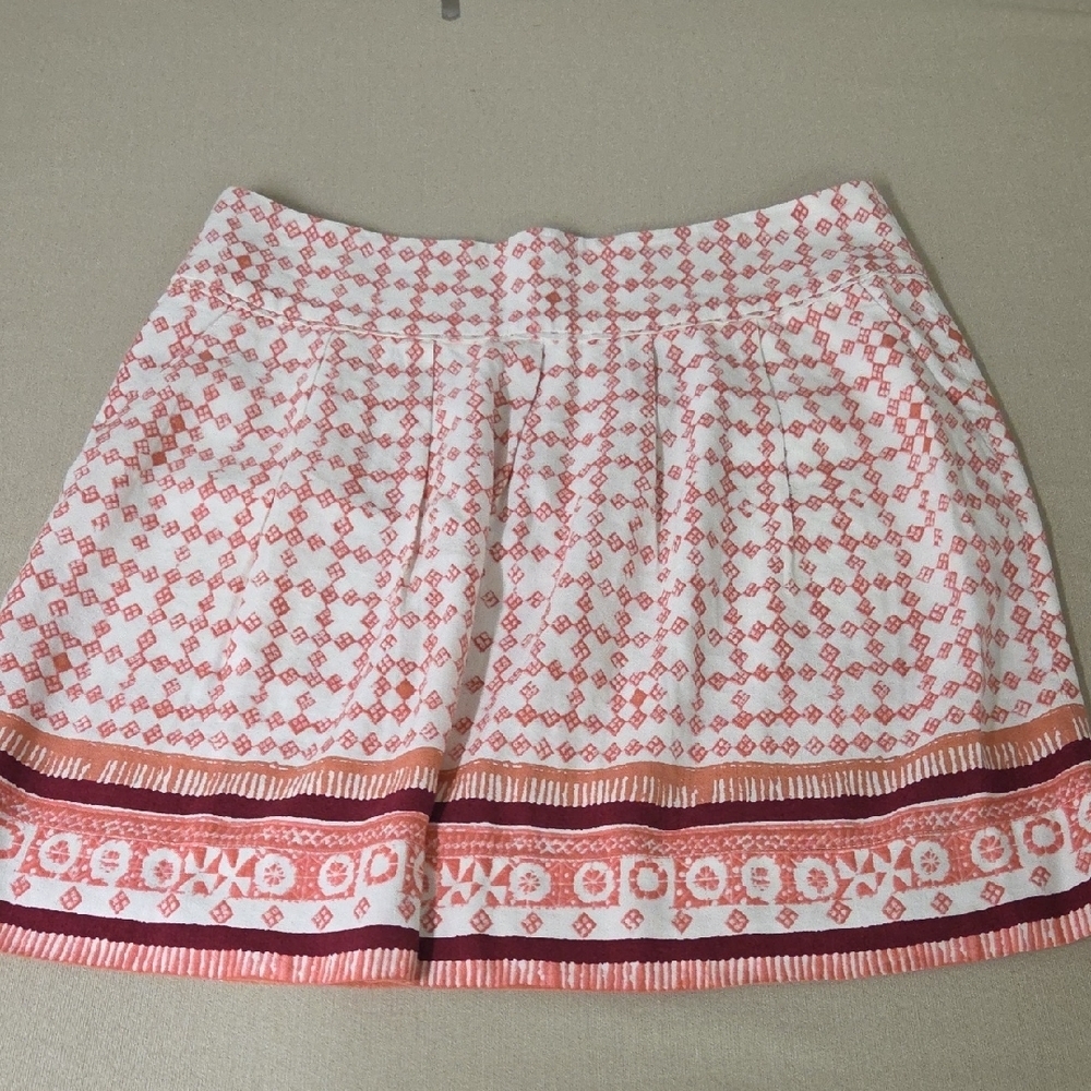 LOFT Pink and Red Patterned A-Line Skirt Linen Blend Size 10